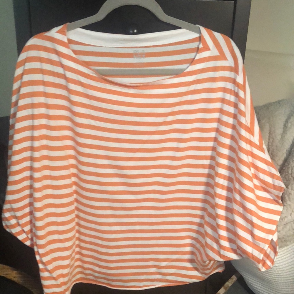 Planet by Lauren G striped crop top with batwing sleeves